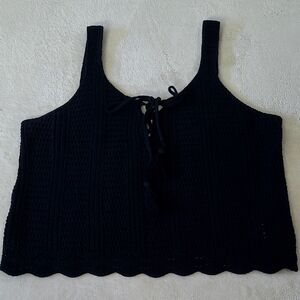Old Navy Black Crochet Tank Top M Tassel Tie Front Boho Knit Sleeveless Summer